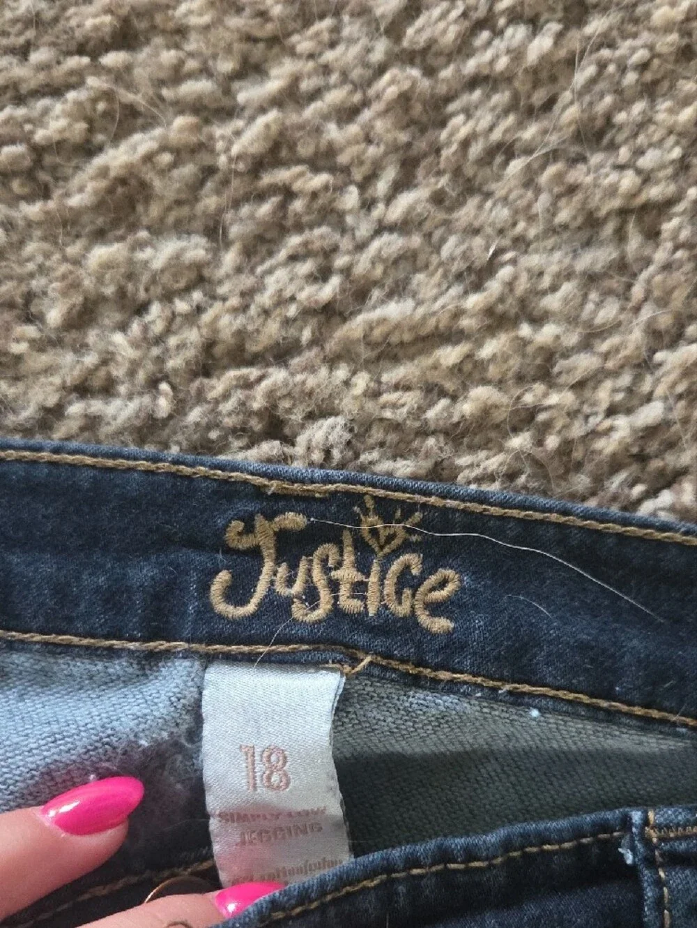 Justice Dark Blue Denim Jeans with Gold Embroidery